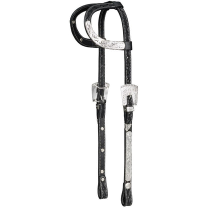 Silver Royal Double Ear Headstall with Diamond Tooling
