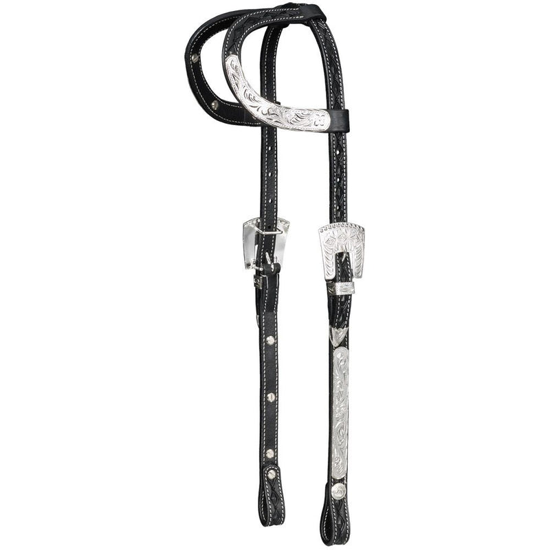 Silver Royal Double Ear Headstall with Diamond Tooling