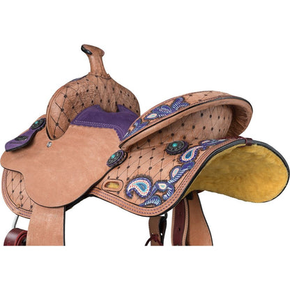 Tough1 Youth Purple Paisley Barrel Saddle