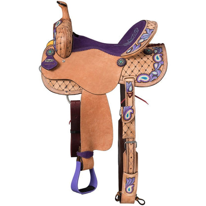 Tough1 Youth Purple Paisley Barrel Saddle