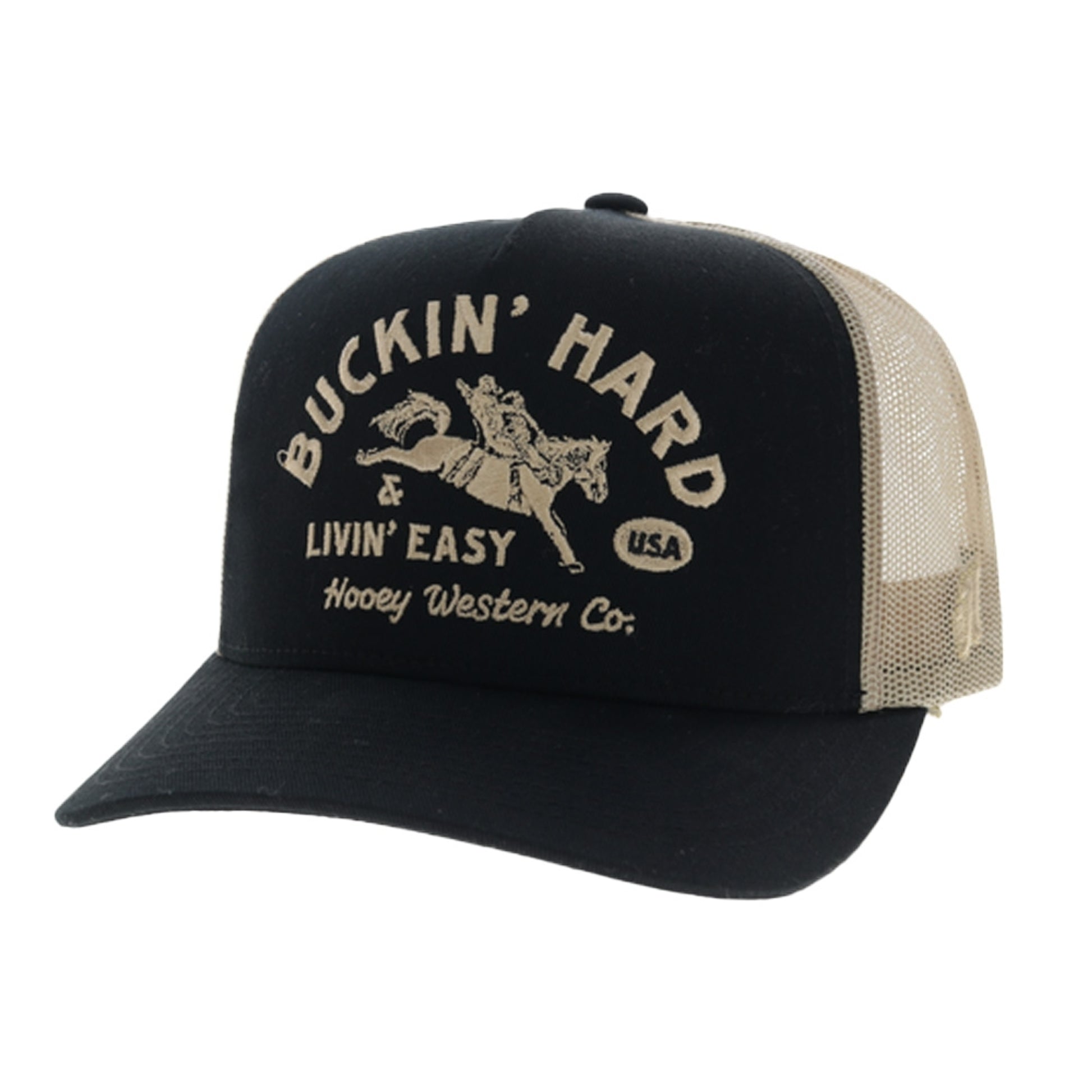 Hooey Buck Hard 5-Panel Trucker Hat with Tan Buckin' Hard Embroidery Logo