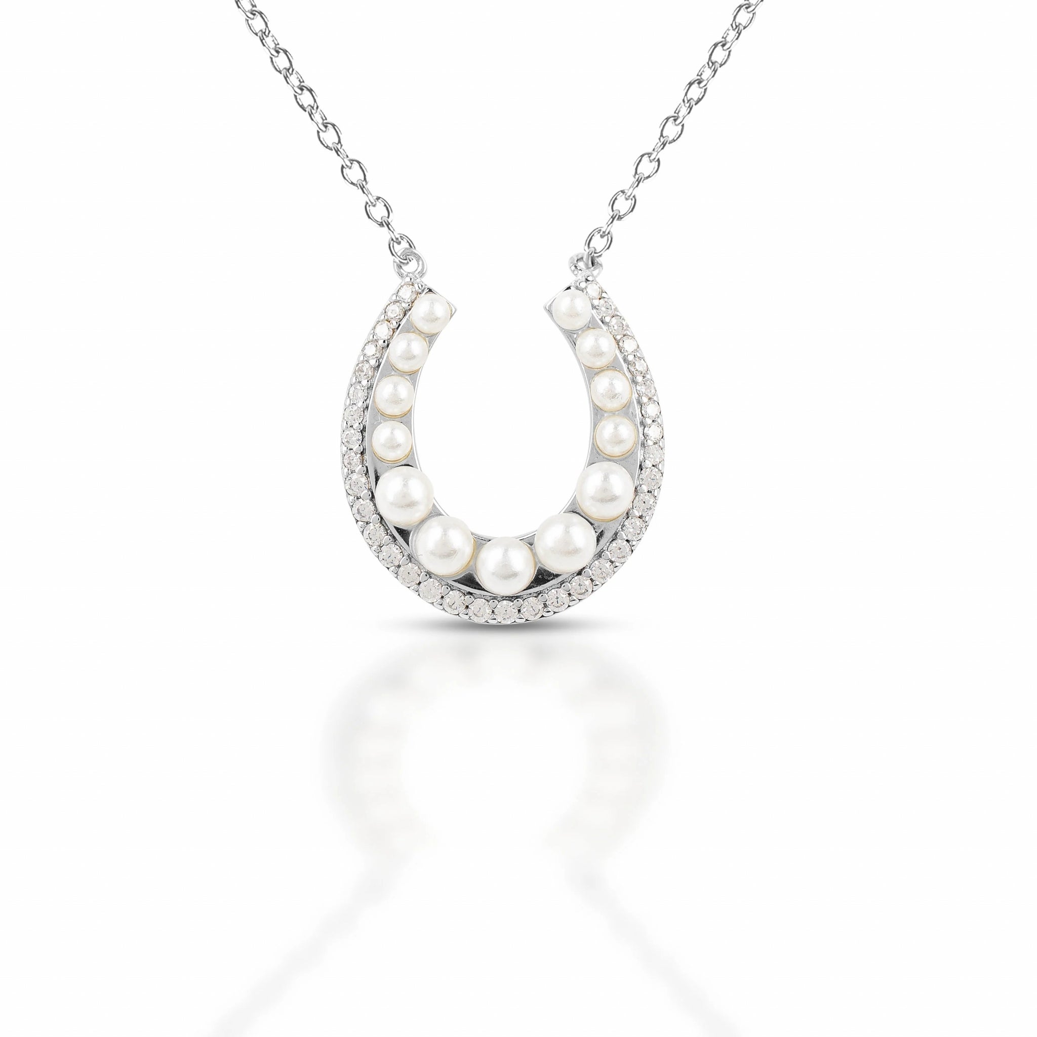 Equestrian Jewelry Pearl Studded Horseshoe Necklace