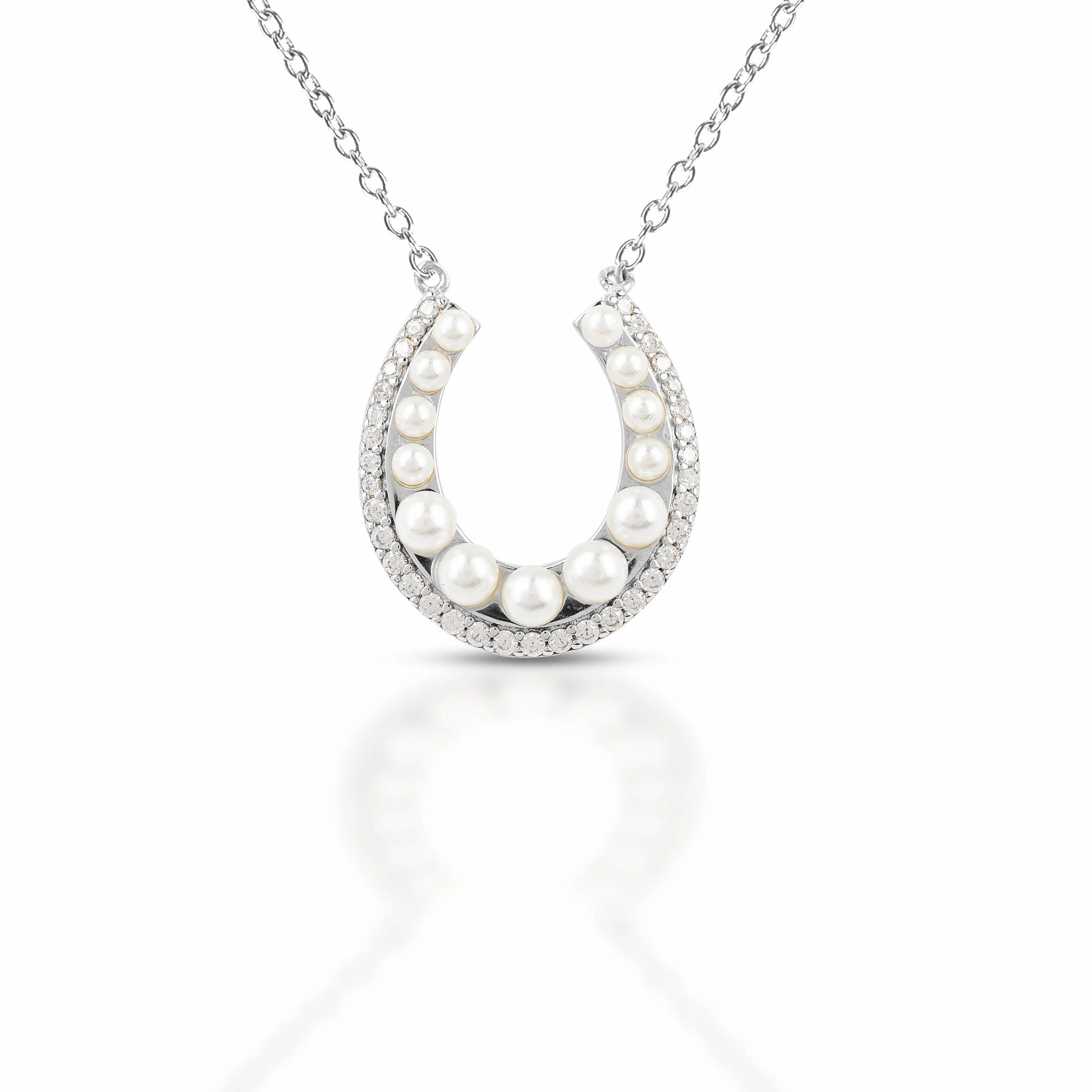Equestrian Jewelry Pearl Studded Horseshoe Necklace