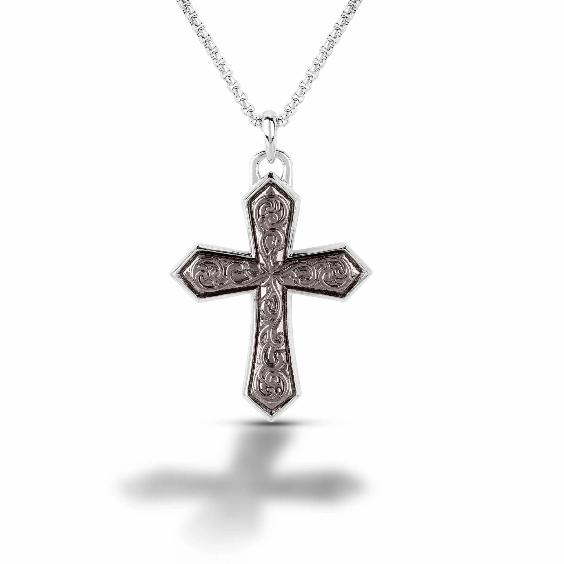 Equestrian Jewelry Silver Etched Cross Pendant Necklace
