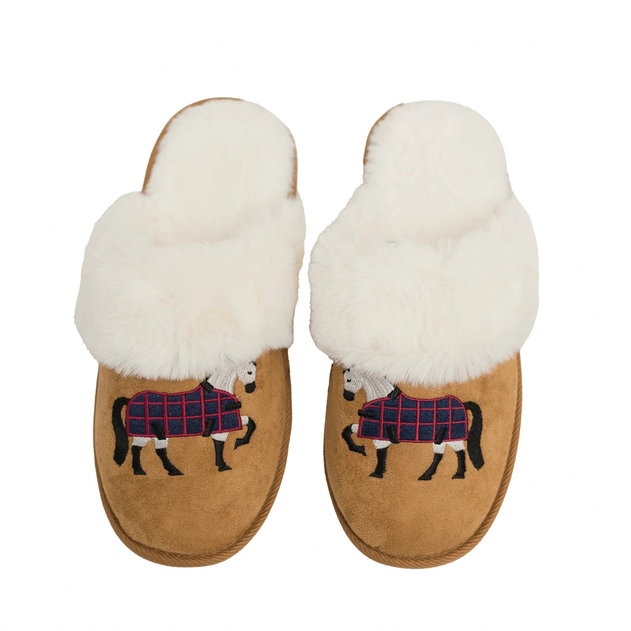 Grey Horse Faux Fur Suede Slippers