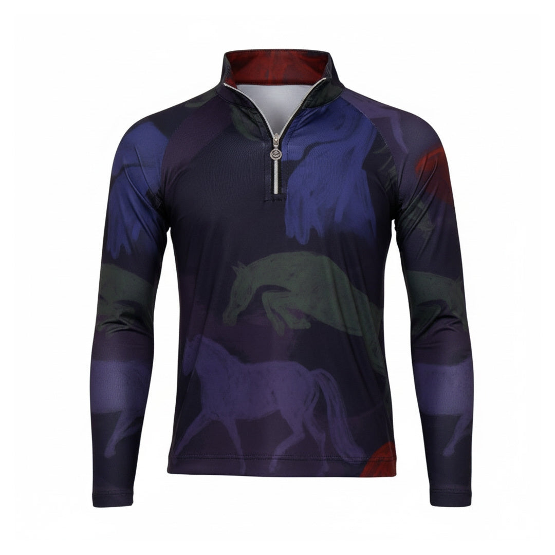 Dapplebay Kids Abstract Horses 1/4 Zip LS Riding Top