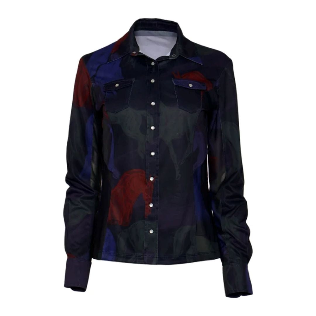Dapplebay Ladies Abstract Horses Western Riding Top