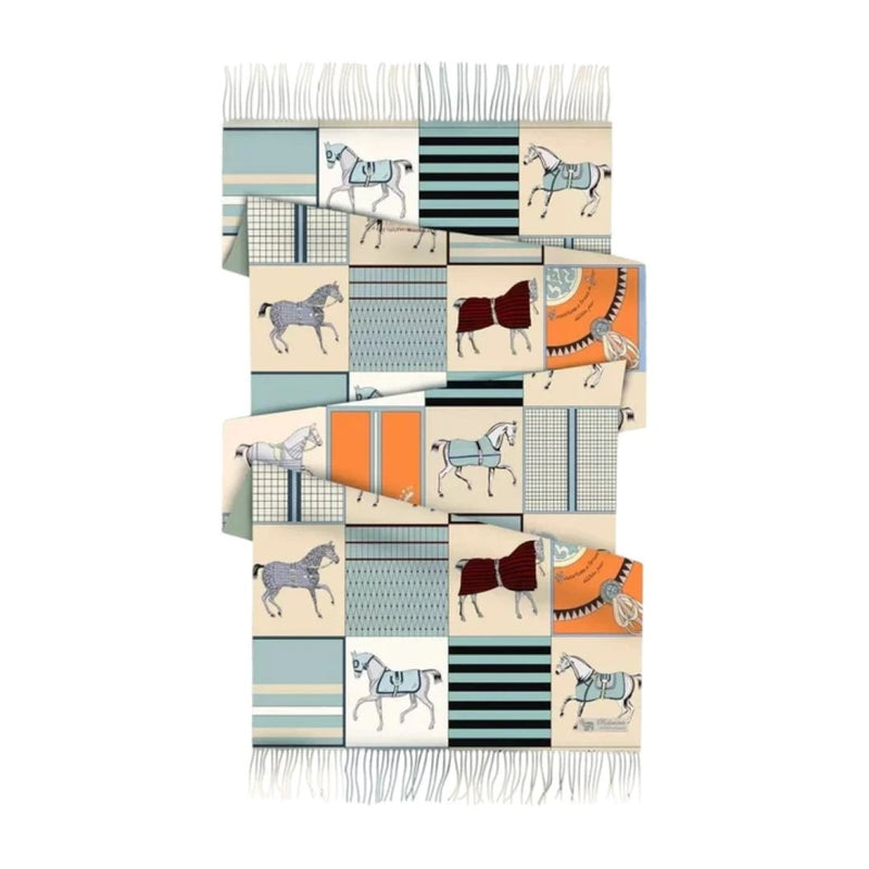 Awst Int'l Horses in Blankets Blue Acrylic Cashmere Scarf
