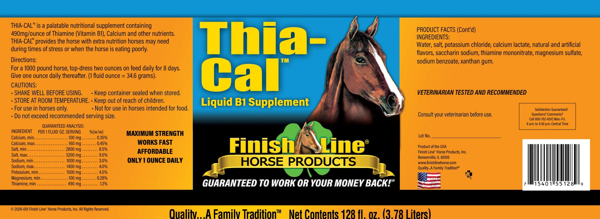 Thia-Cal Liquid B1 Supplement For Horses