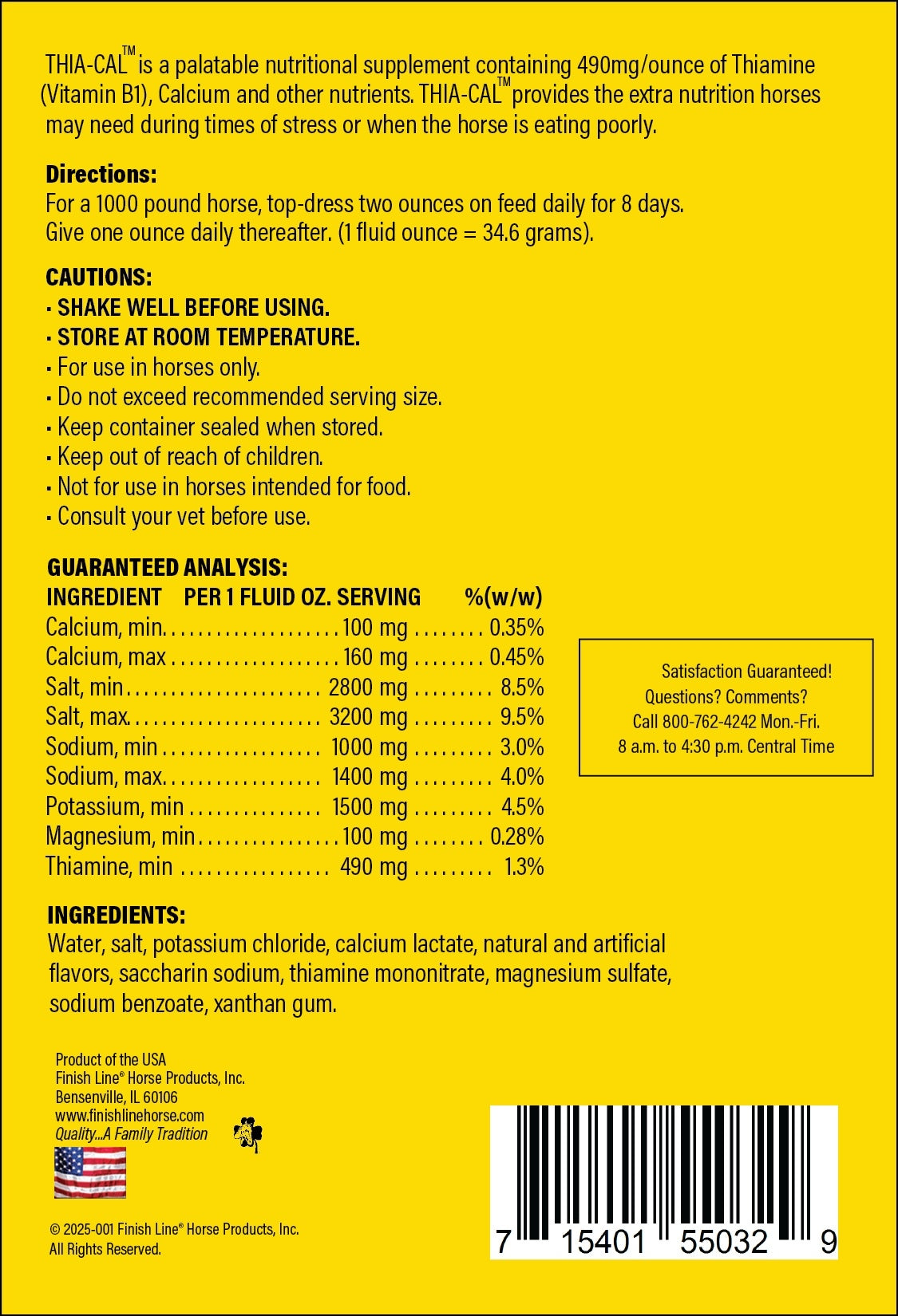 Thia-Cal Liquid B1 Supplement For Horses