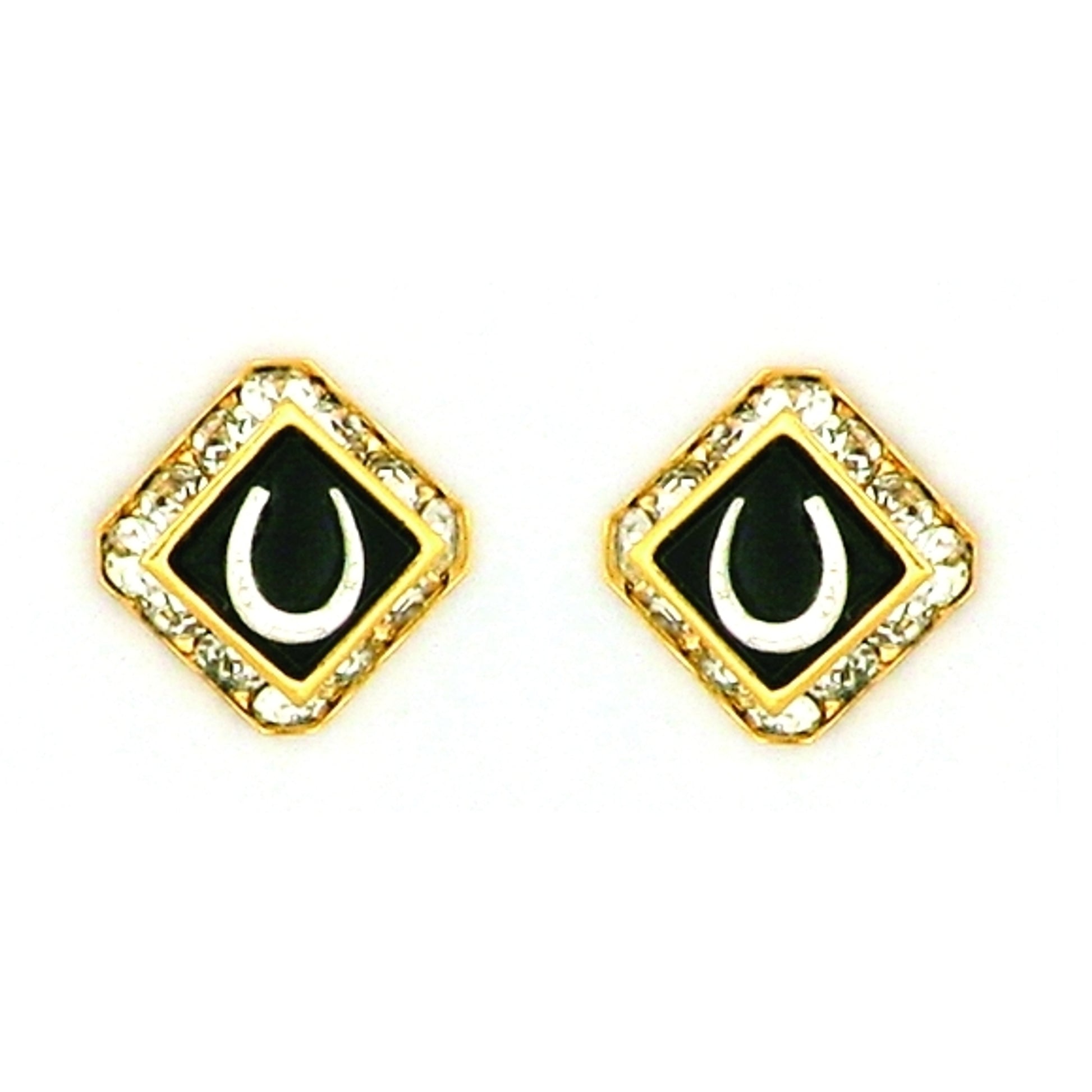 Finishing Touch Sq Swarovski Crystal Rondell with Im Rhod Horseshoe on Onyx Stone Center