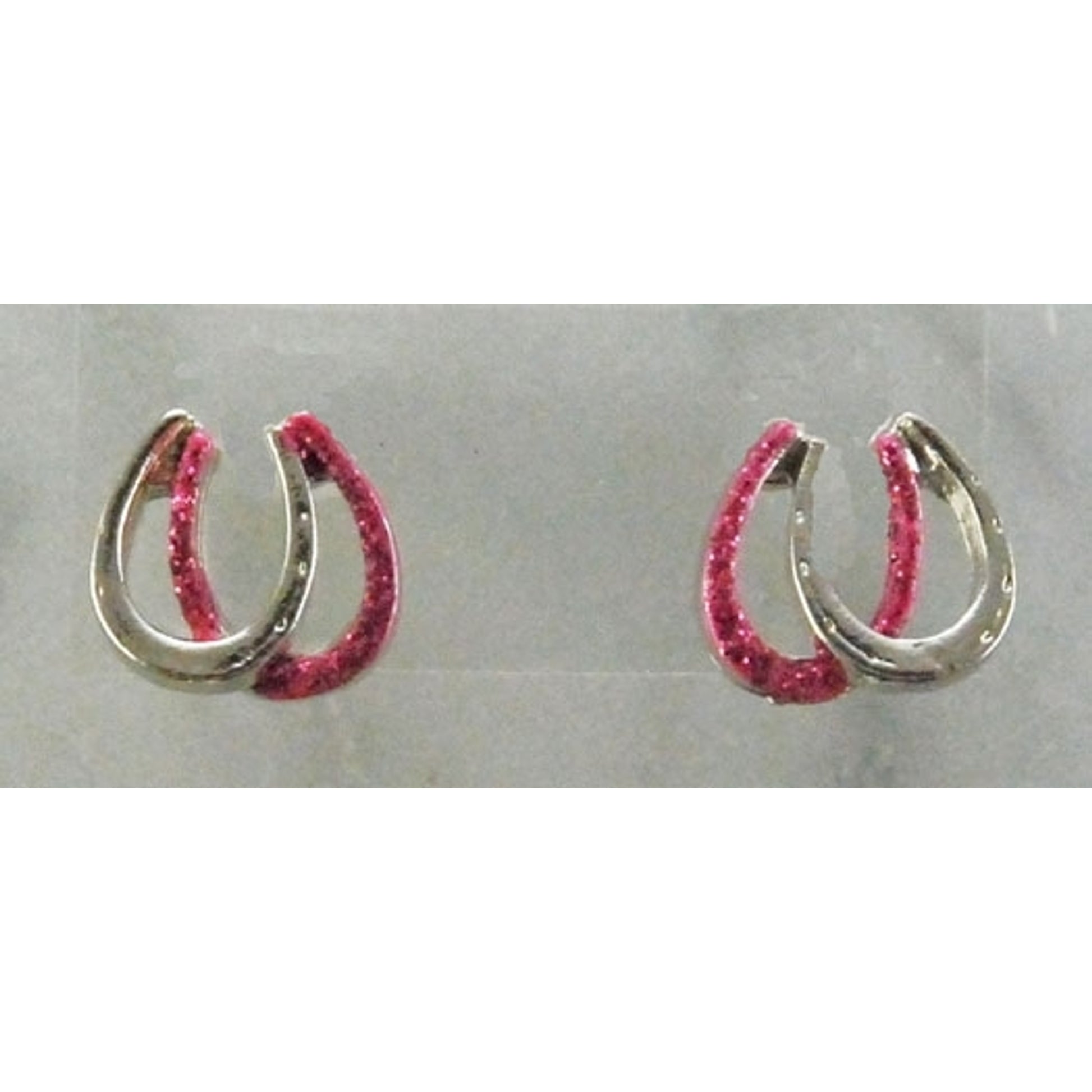 Double Horseshoe Glitter Earrings Silver/Pink