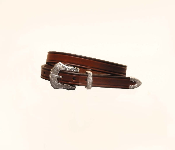 Tory Leather 3/4" Plain Creased Belt & 3-Pc Eng Silver Buckle Set