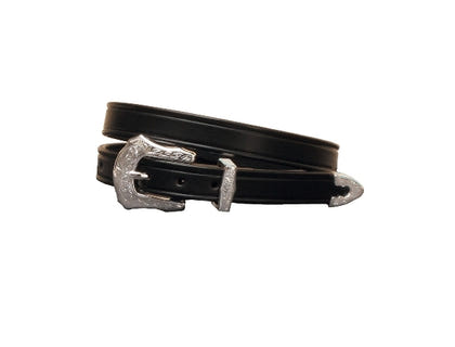Tory Leather 3/4" Plain Creased Belt & 3-Pc Eng Silver Buckle Set