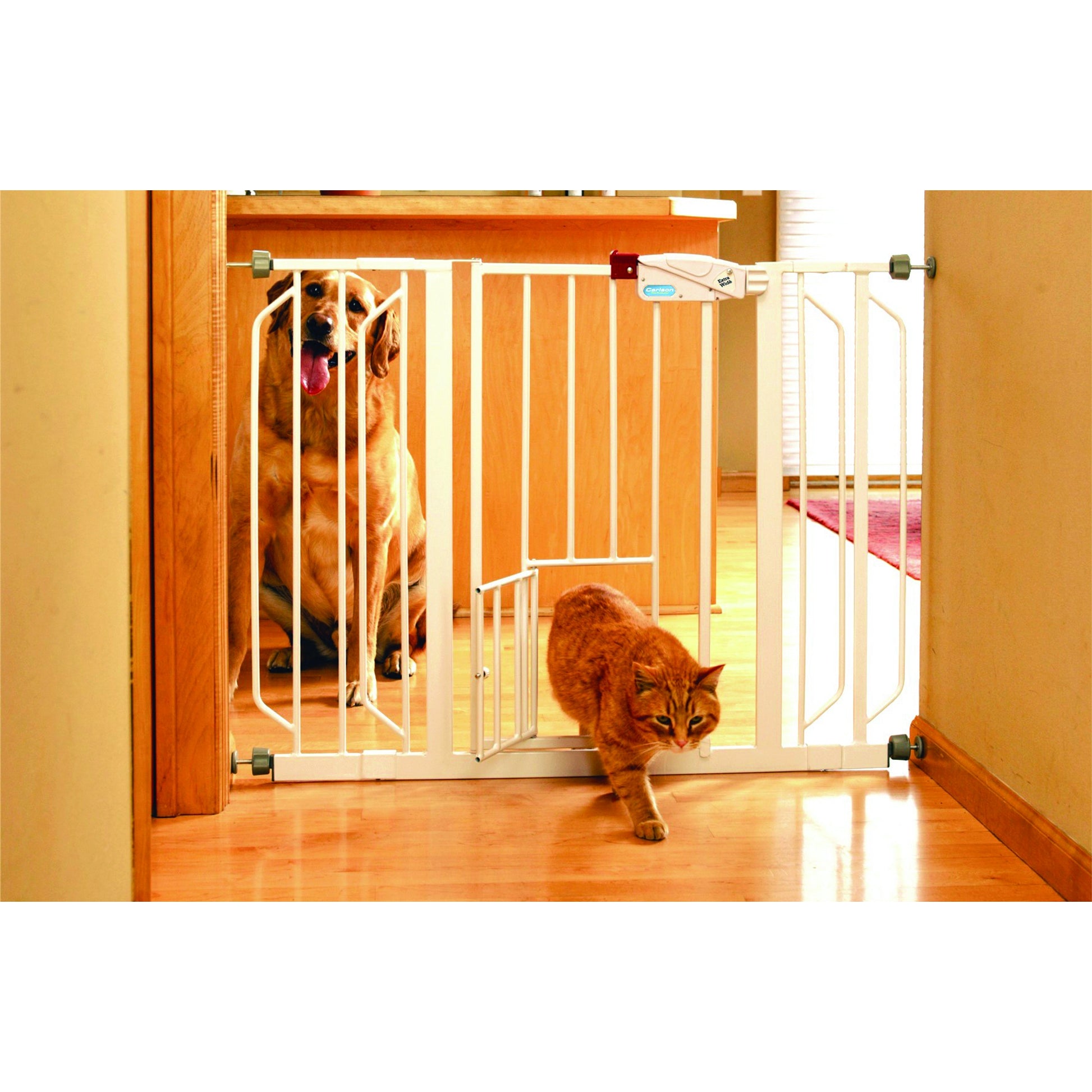 Carlson Ex W Walk-Thru Gate with Pet Door 29-44in Wht