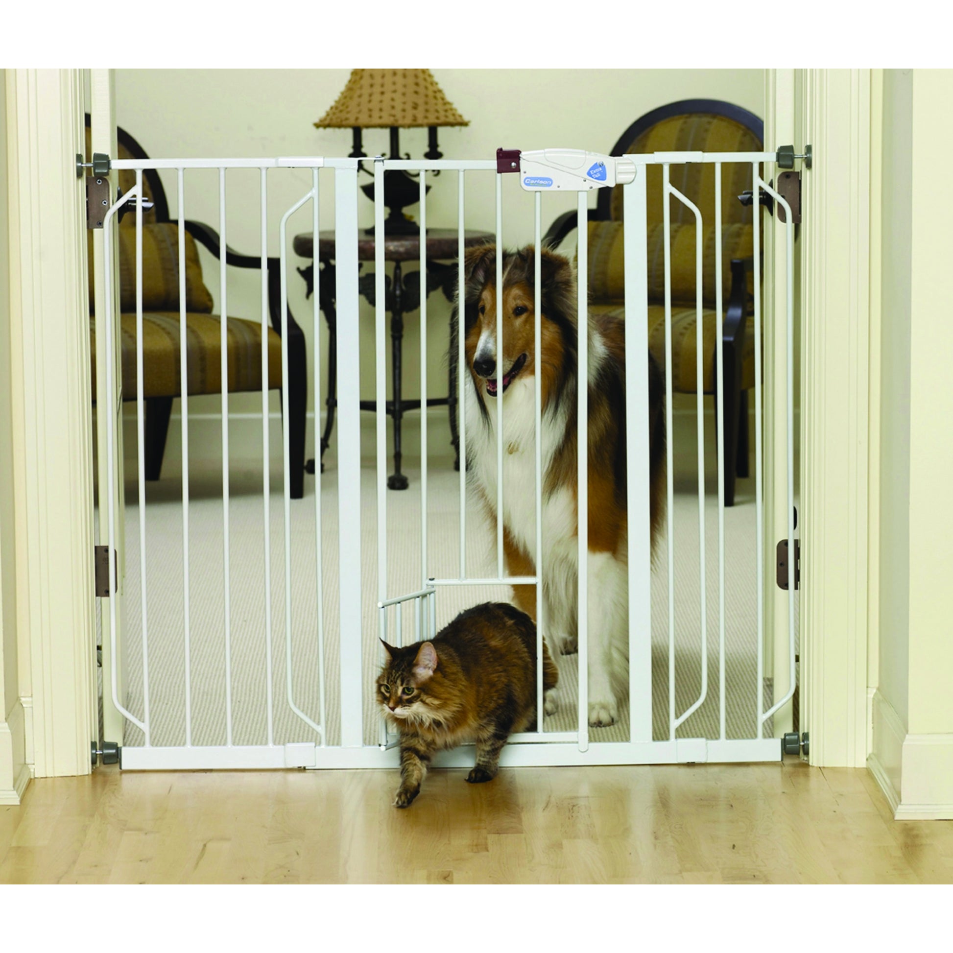 Extra Tall Walk-Thru Gate/Pet Door 29-40in White