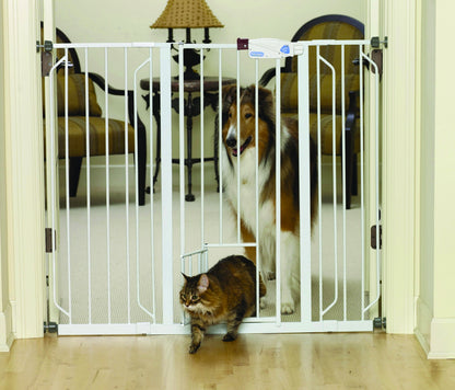 Extra Tall Walk-Thru Gate/Pet Door 29-40in White