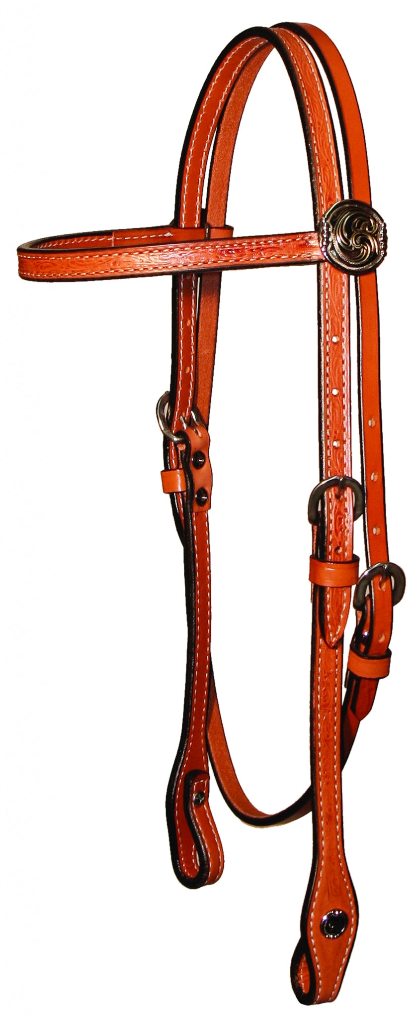 Circle Y Floral Tooled Gunmetal Concho Browband Headstall