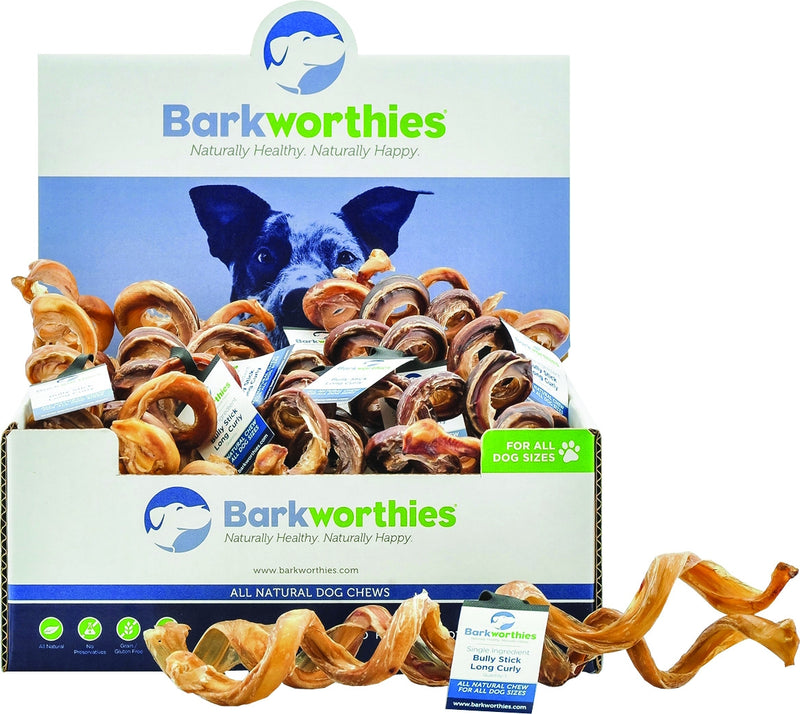 OPEN BOX Barkworthies All Natural Long Curly Bully Stick Dog Chew - 10", Brown