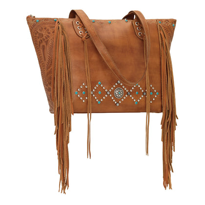 AMERICAN WEST Canyon Creek Zip-Top Fringe Tote - Tan