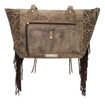 AMERICAN WEST Canyon Creek Zip-Top Fringe Tote - Tan