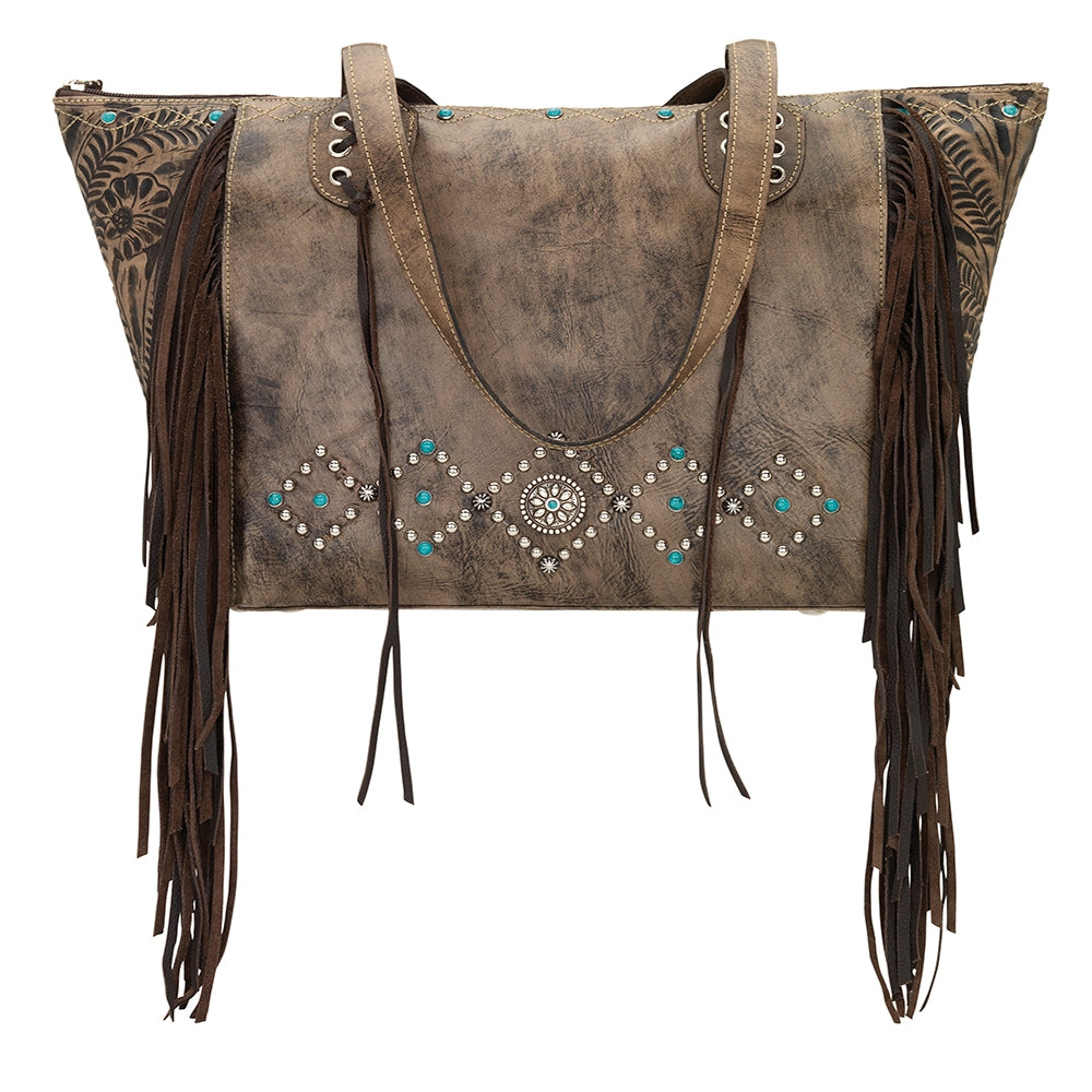 AMERICAN WEST Canyon Creek Zip-Top Fringe Tote - Tan