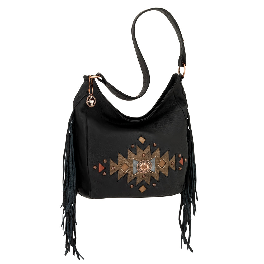 AMERICAN WEST Dream Catcher Slouch Zip Top Shoulder Bag - Black
