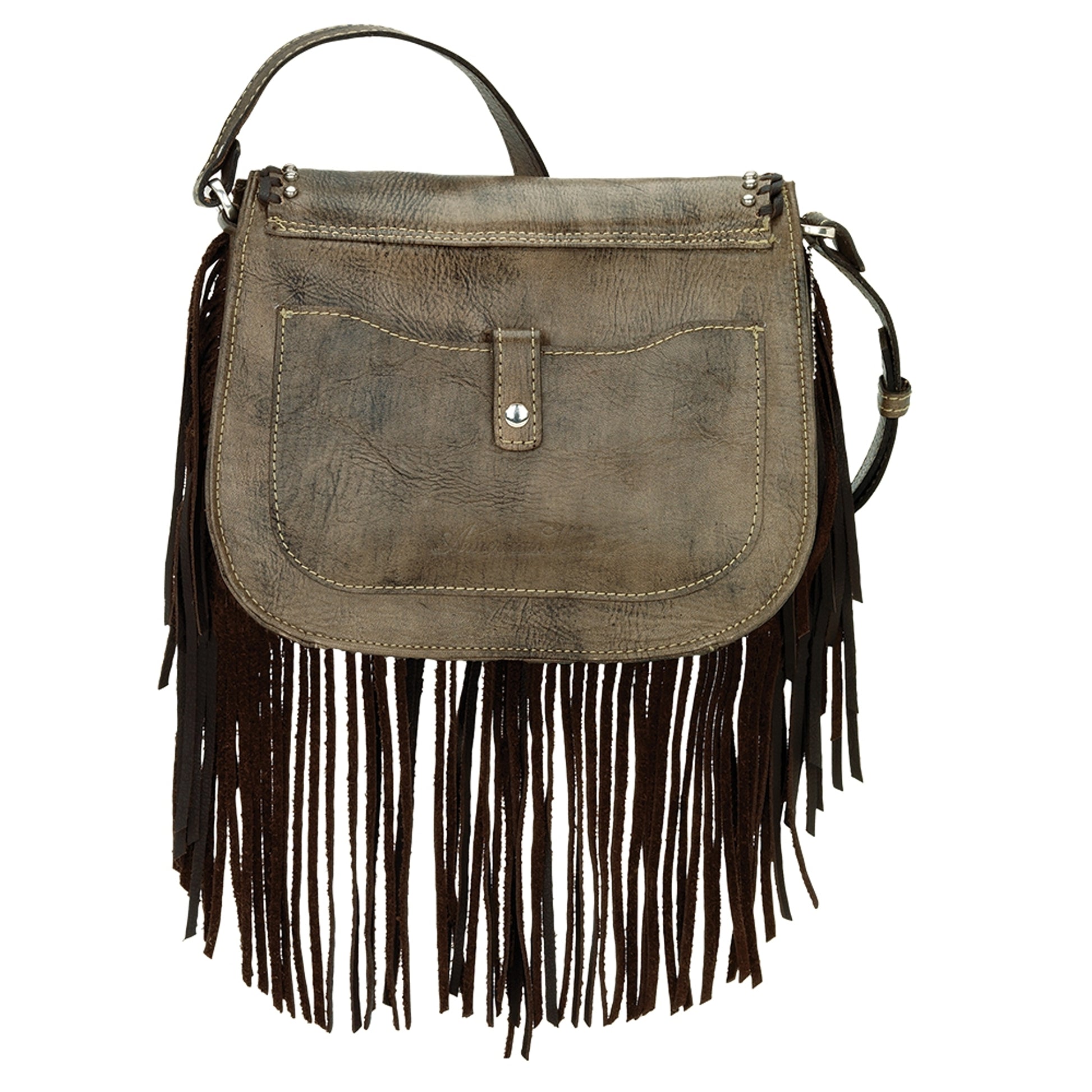 AMERICAN WEST Pueblo Moon Fringe Crossbody Flap Bag - Charcoal Brown