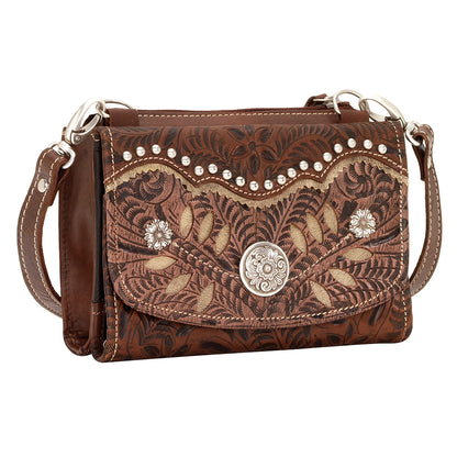 AMERICAN WEST Woodland Bloom Small Crossbody Bag/Wallet - Chestnut Brown