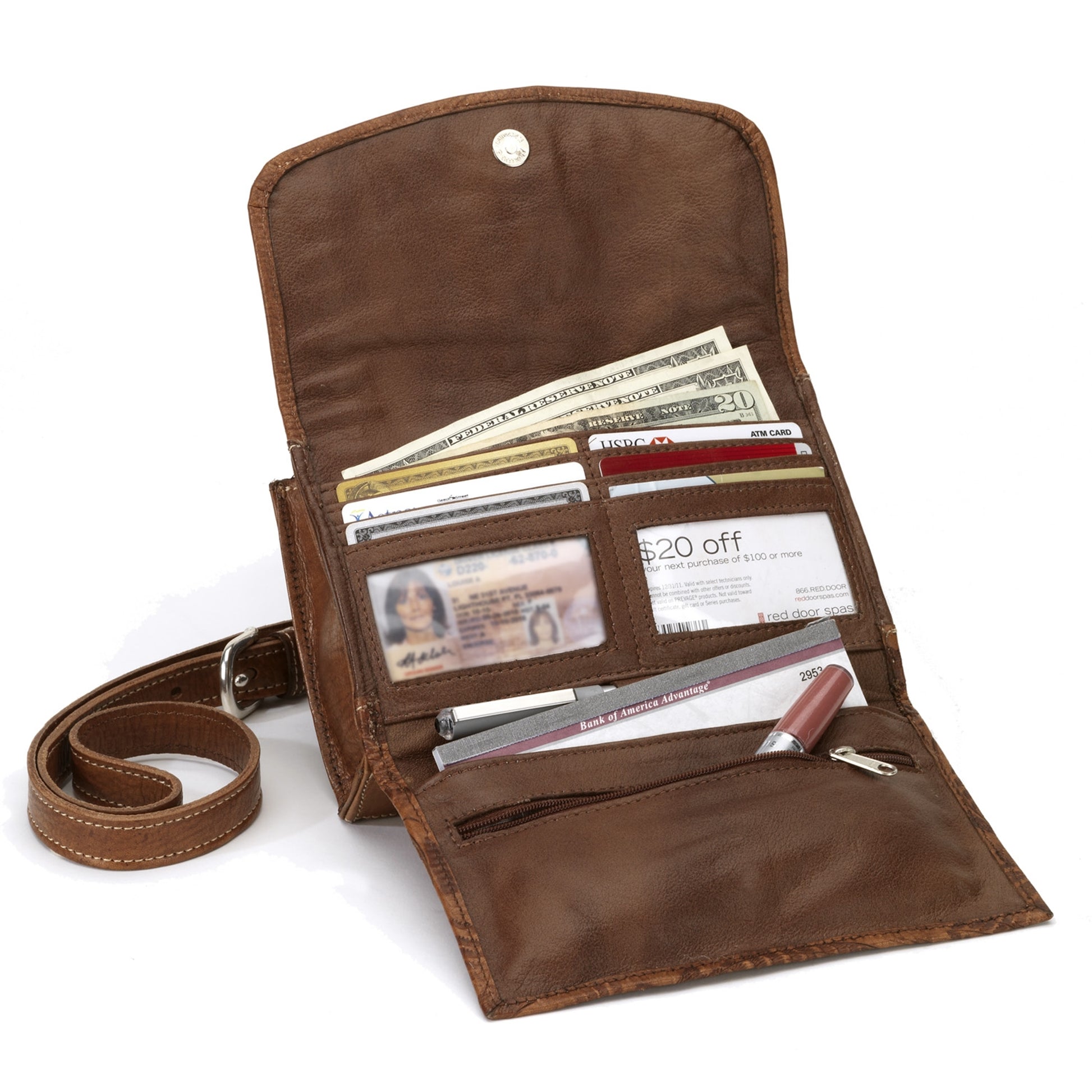 AMERICAN WEST Woodland Bloom Small Crossbody Bag/Wallet - Chestnut Brown