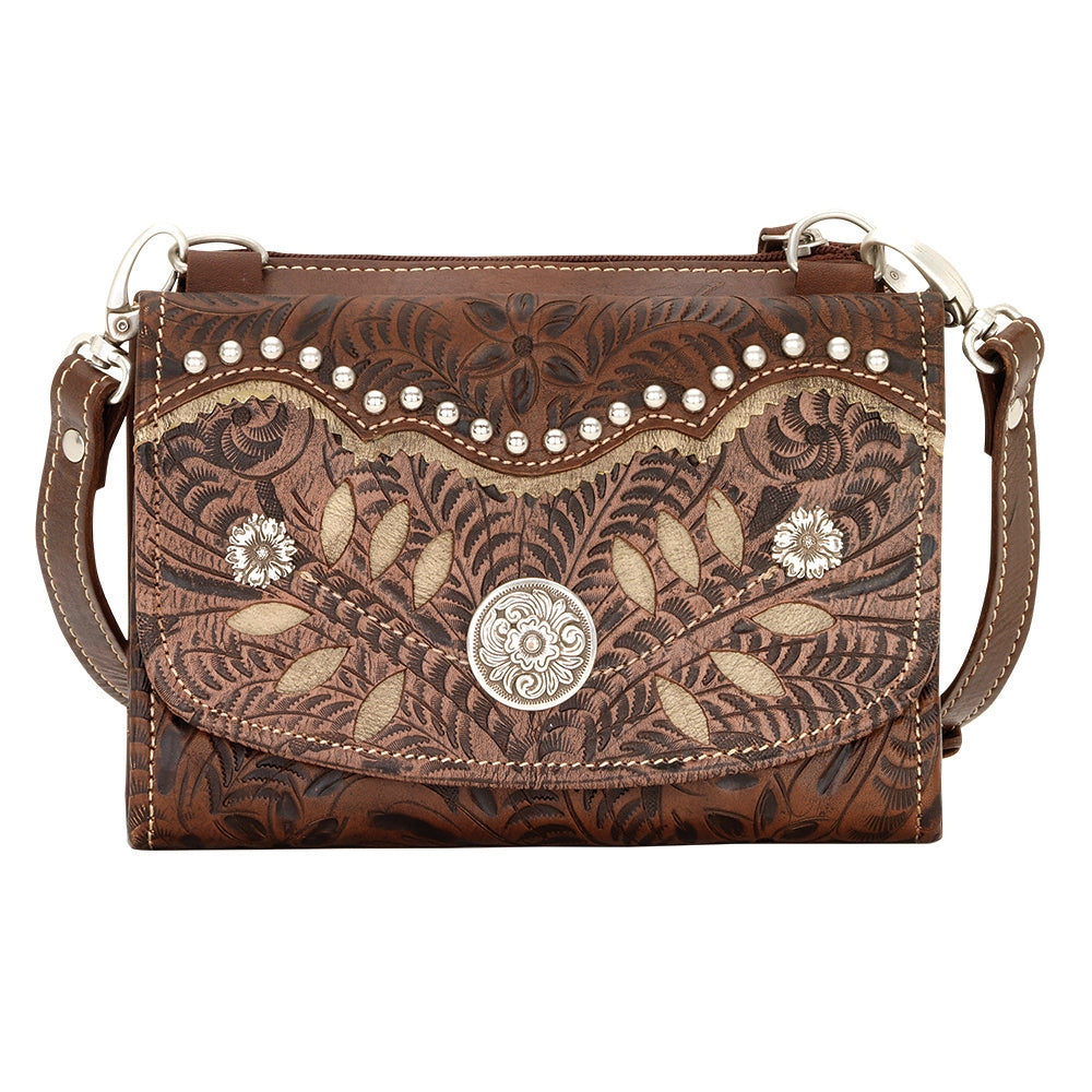 AMERICAN WEST Woodland Bloom Small Crossbody Bag/Wallet - Chestnut Brown