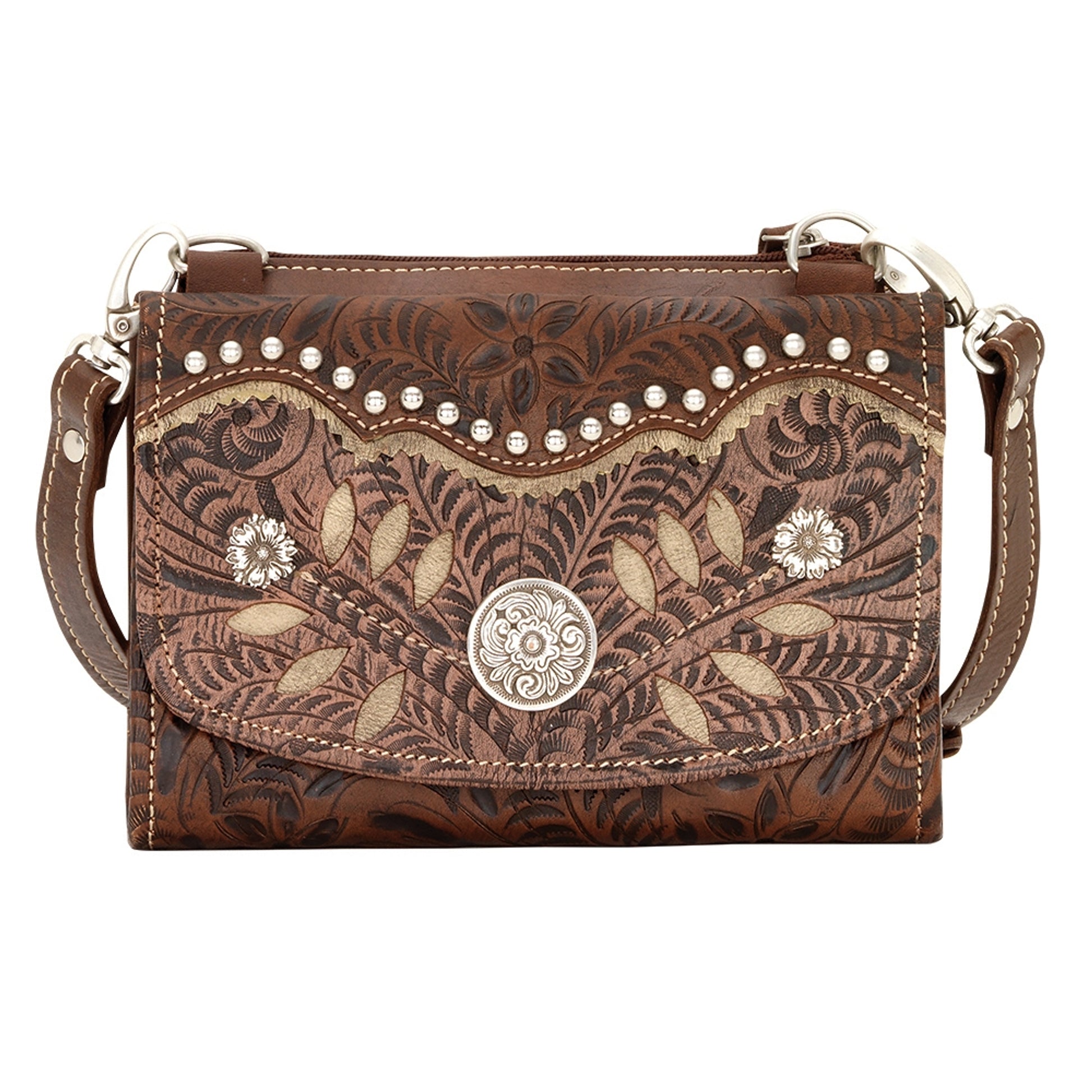 AMERICAN WEST Woodland Bloom Small Crossbody Bag/Wallet - Chestnut Brown