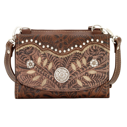 AMERICAN WEST Woodland Bloom Small Crossbody Bag/Wallet - Chestnut Brown