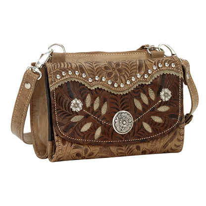 AMERICAN WEST Woodland Bloom Small Crossbody Bag/Wallet - Chestnut Brown