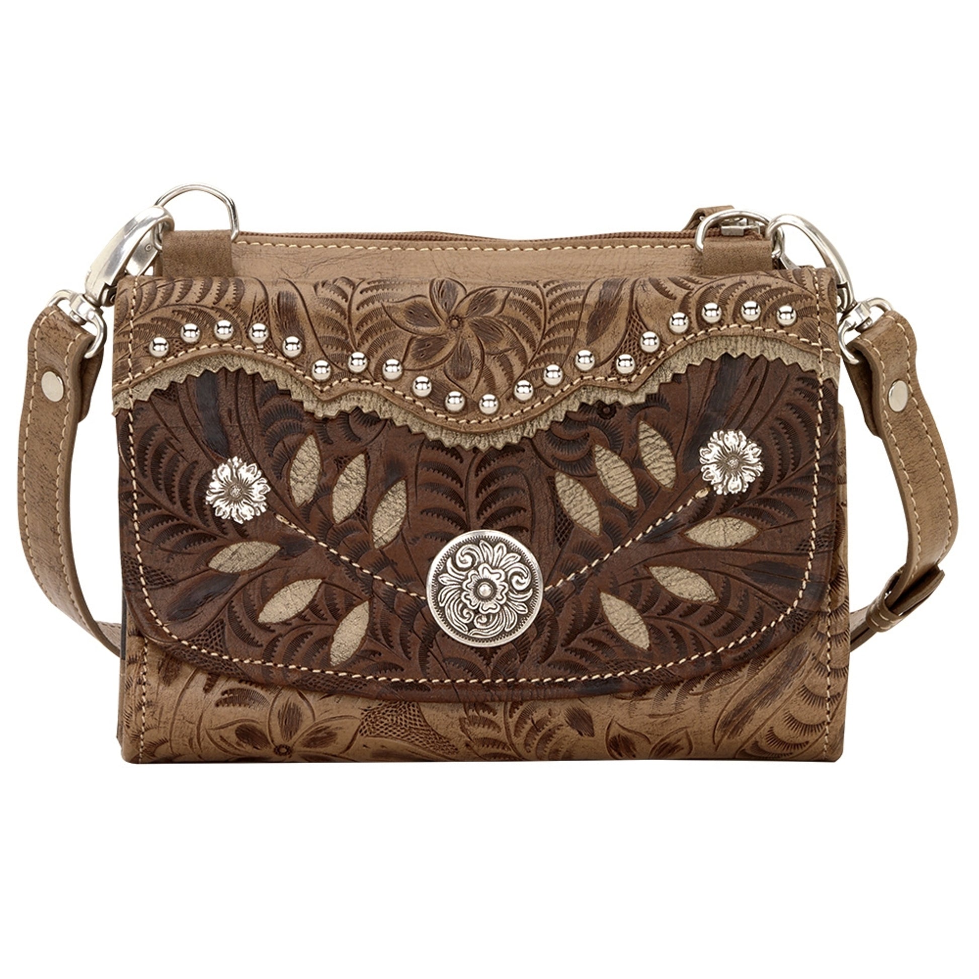 AMERICAN WEST Woodland Bloom Small Crossbody Bag/Wallet - Chestnut Brown