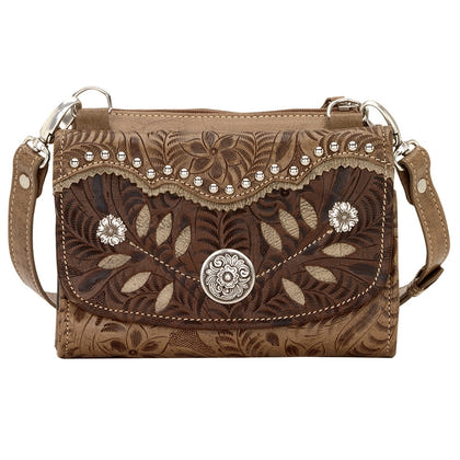 AMERICAN WEST Woodland Bloom Small Crossbody Bag/Wallet - Chestnut Brown