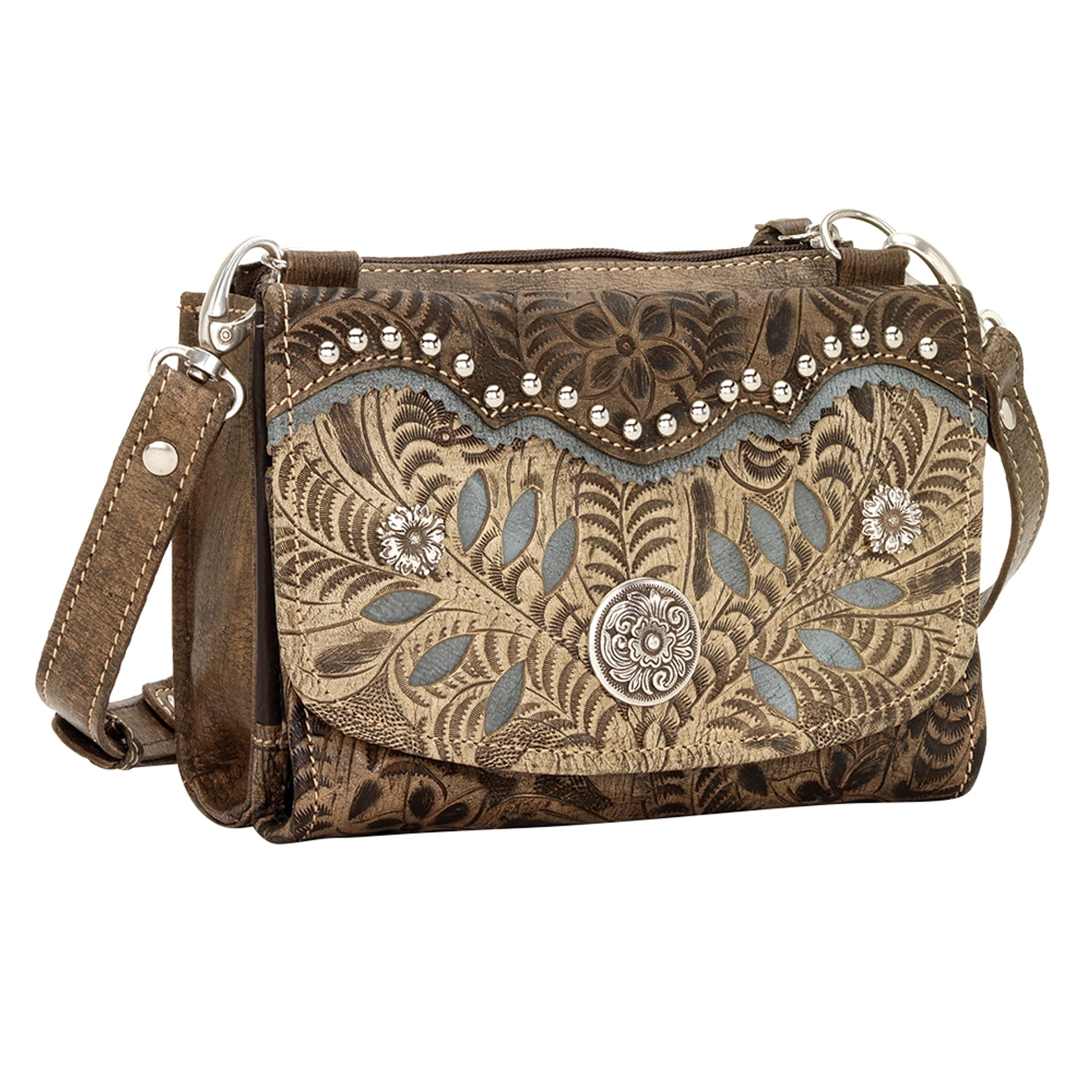 AMERICAN WEST Woodland Bloom Small Crossbody Bag/Wallet - Chestnut Brown