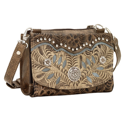 AMERICAN WEST Woodland Bloom Small Crossbody Bag/Wallet - Chestnut Brown