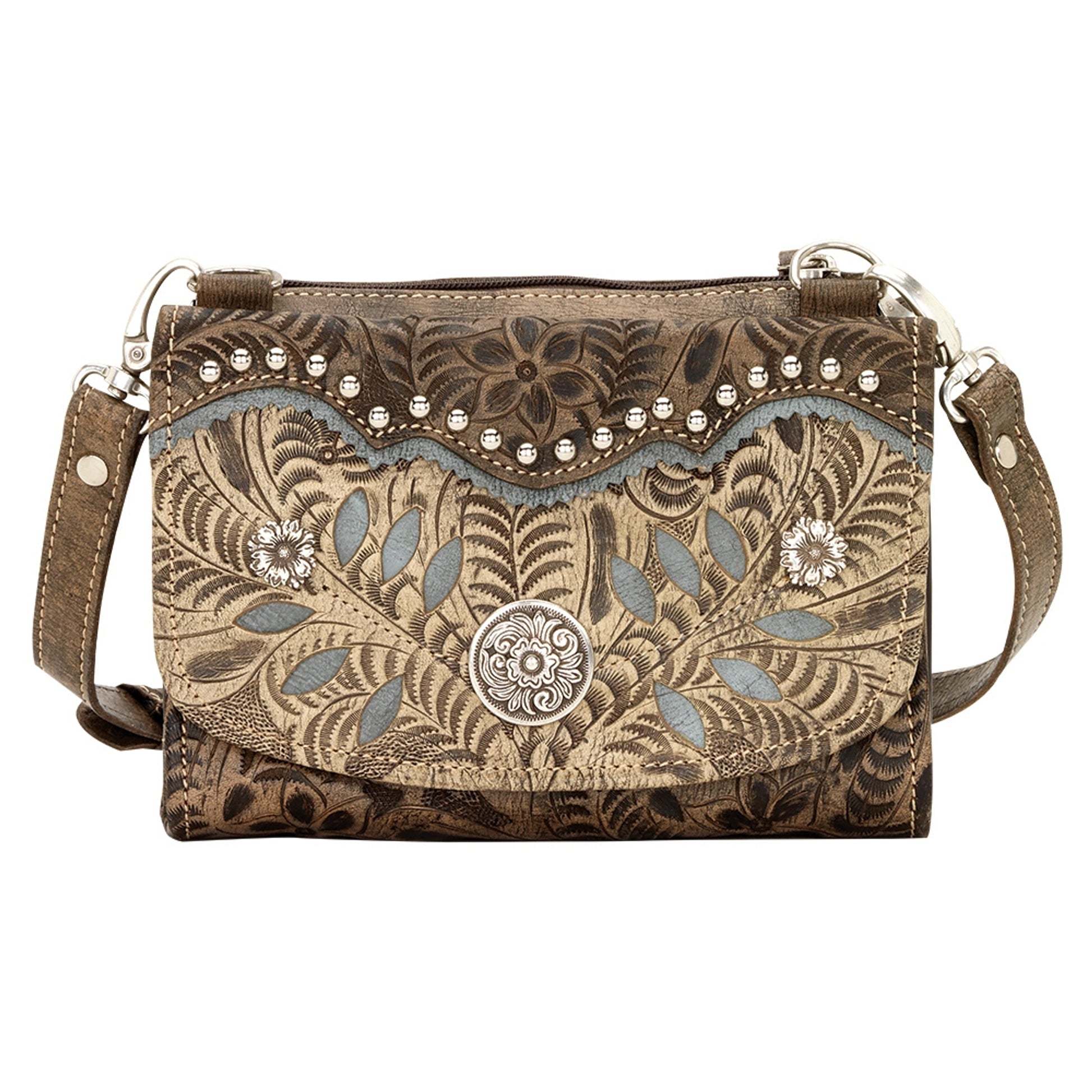 AMERICAN WEST Woodland Bloom Small Crossbody Bag/Wallet - Chestnut Brown