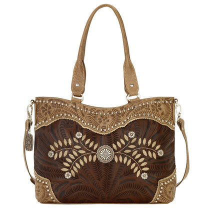 AMERICAN WEST Woodland Bloom Zip Top Convertible Tote - Chestnut Brown