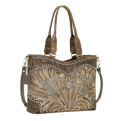 AMERICAN WEST Woodland Bloom Zip Top Convertible Tote - Chestnut Brown
