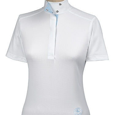 OPEN BOX Essex Ladies Capella Pick Stitch Short Sleeve Talent Yarn Show Shirt - X-Small, White Aqua