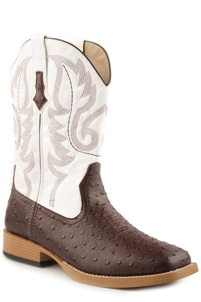 Roper Mens Sq 11in Faux Ostrich White Boots