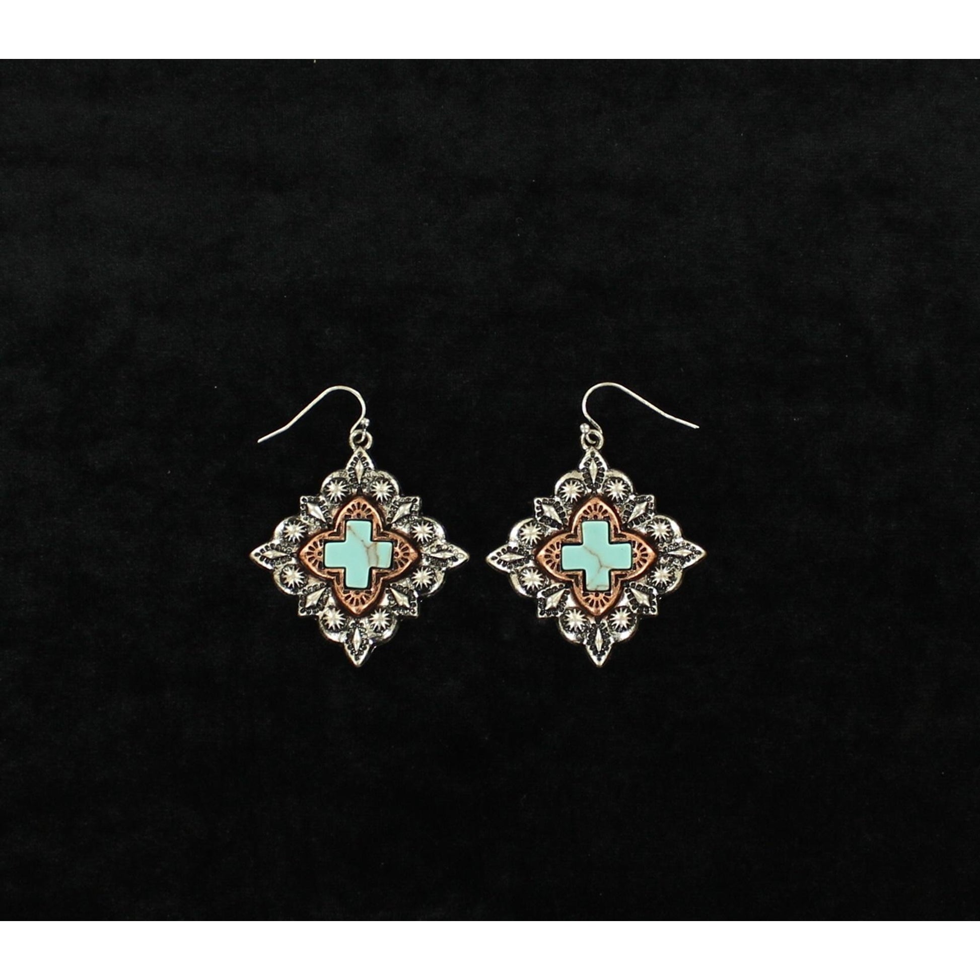 Western Diamond Cross Dangle EarringsBk/Wh