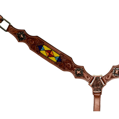 Intrepid Western Breast Collar With Yellow Beading And Metal Studs