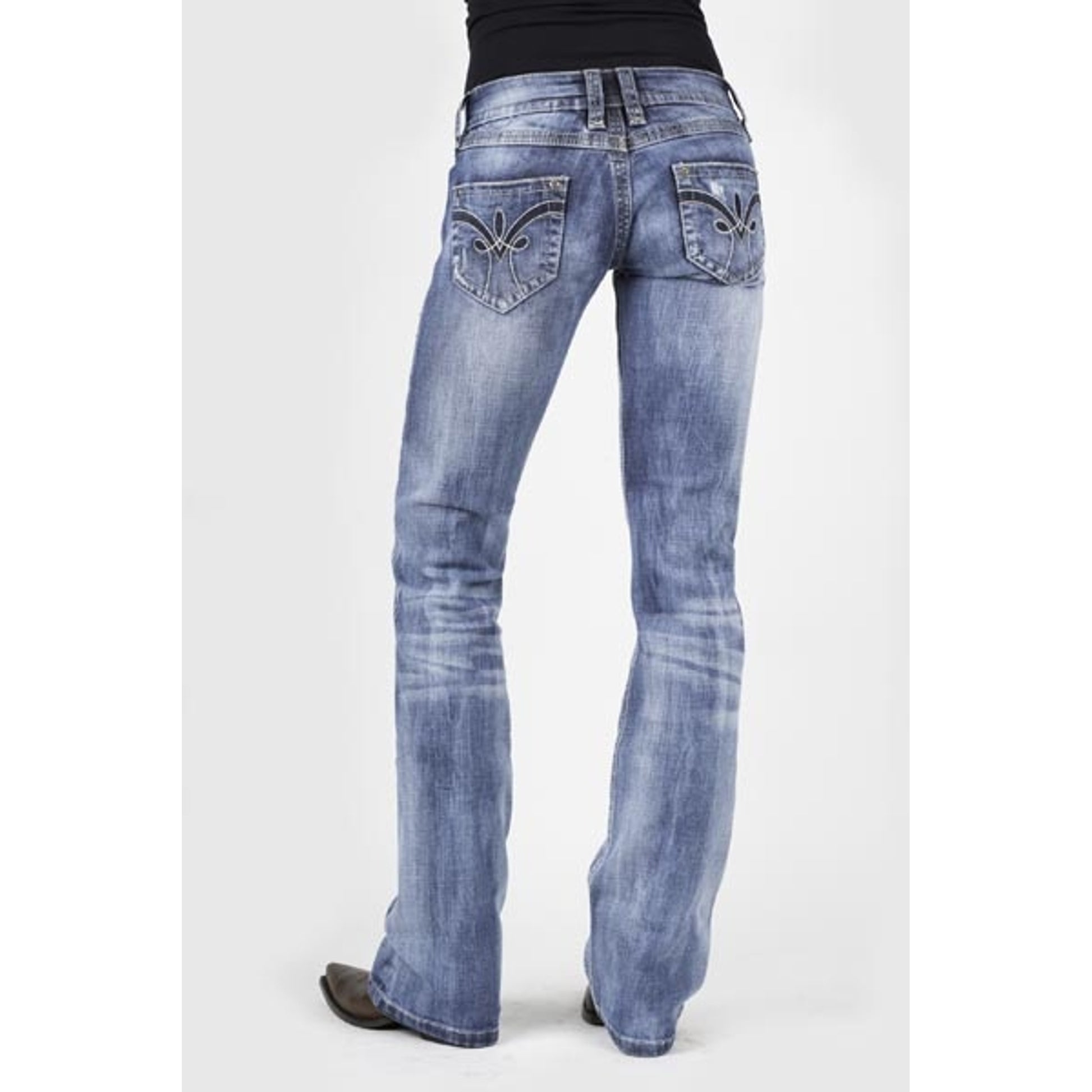 Stetson Ladies 818 Fit Stylized V Three Loops Deco Back Pocket Boot Cut Jeans