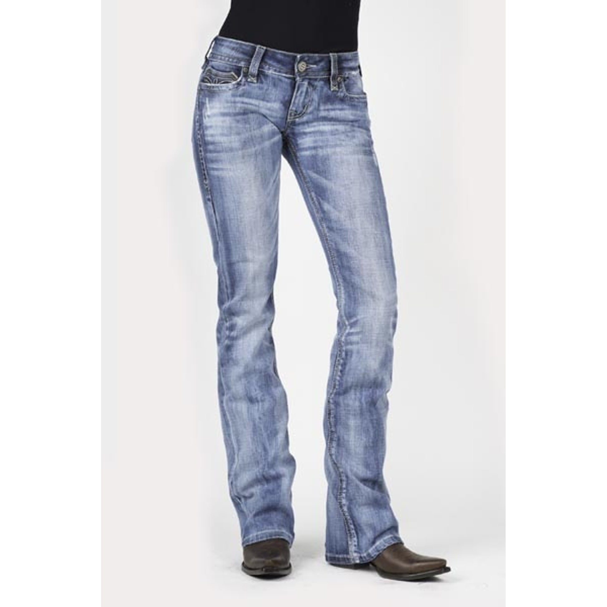 Stetson Ladies 818 Fit Stylized V Three Loops Deco Back Pocket Boot Cut Jeans