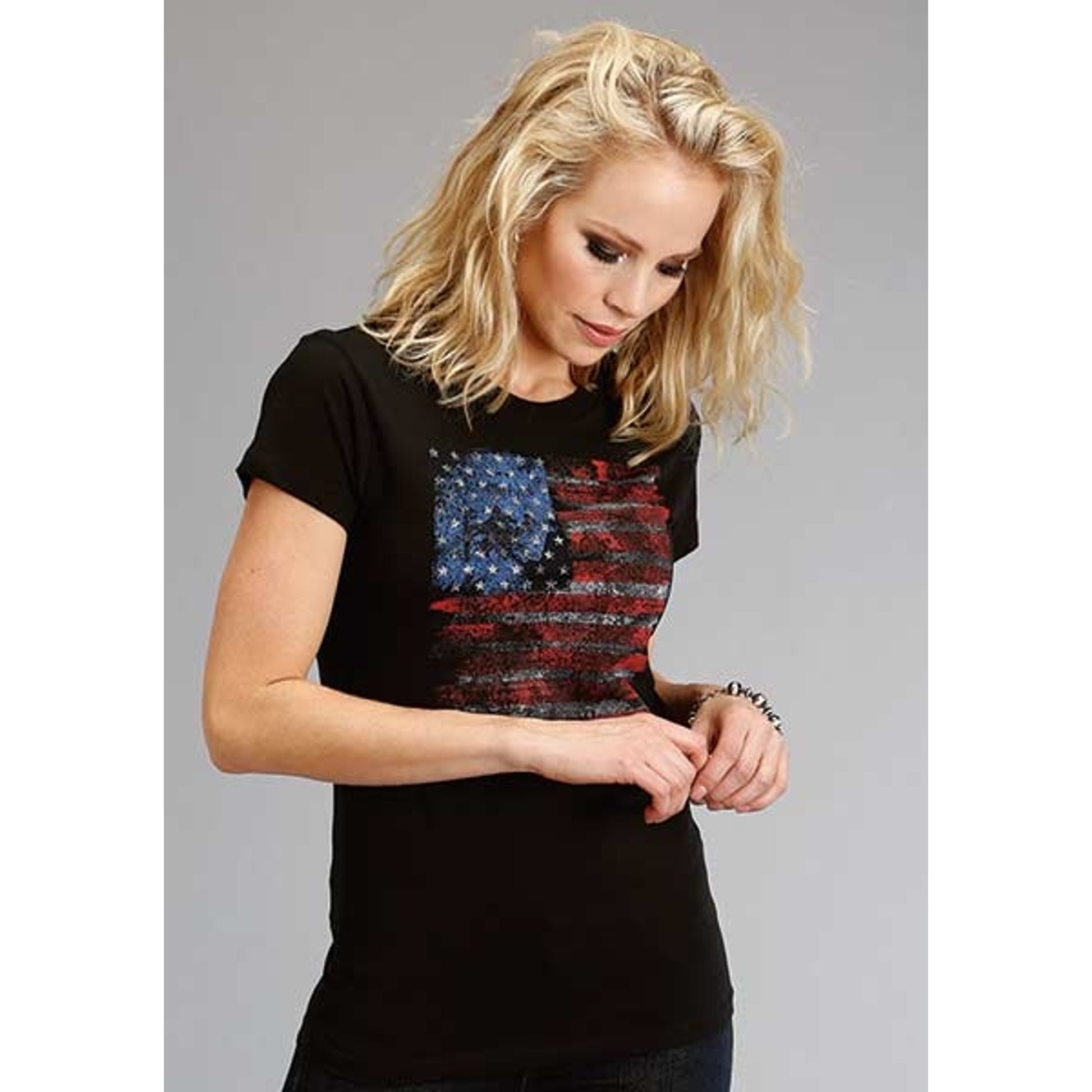 Stetson Ladies Usa Flag Stetson TShirt S Blk