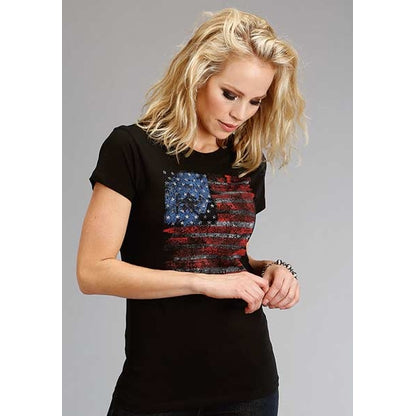 Stetson Ladies Usa Flag Stetson TShirt S Blk