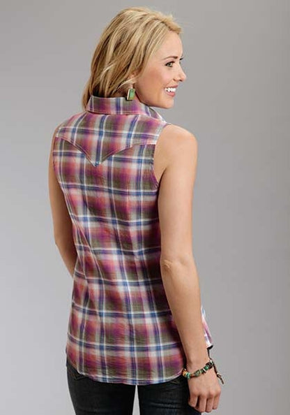 Stetson Ladies Spring I Plaid Sleeveless Western Snap Shirt - Orchid